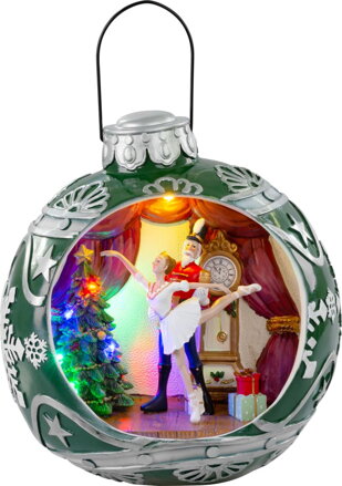 Vianočná dekorácia Balet v guli, 7 LED, farebná, s melódiami
