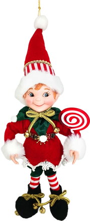 Dekorácia MagicHome Vianoce, elf, textil, červený, 14/35 cm