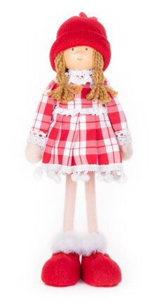 Vianočná dekorácia Dievčatko v károvaných šatách, 32 cm