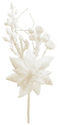 Umelá vetvička MagicHome Vianoce, s kvetom poinsettia, biela, 19 cm, bal. 6 ks