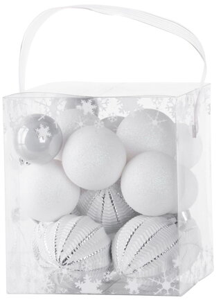 Vianočné gule na stromček 31 ks, bielo-strieborné, mix, 3-6 cm