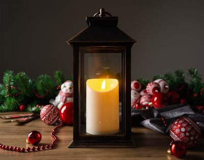 Vianočný lampáš LED, 3xAAA, plast, hnedo-medený, 14x14x33 cm