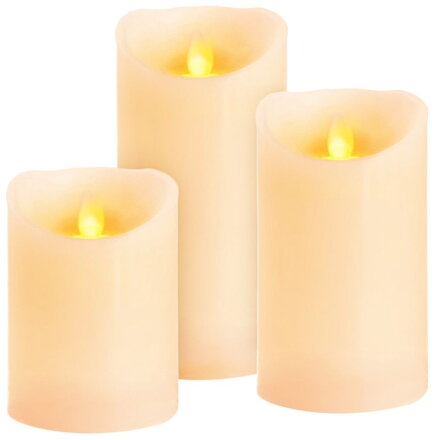 Sviečky sada 3 ks, LED, pravý vosk, časovač, pohyblivý plameň