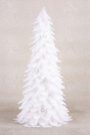 Vianočná dekorácia Stromček z páperia, biely, 22x46 cm