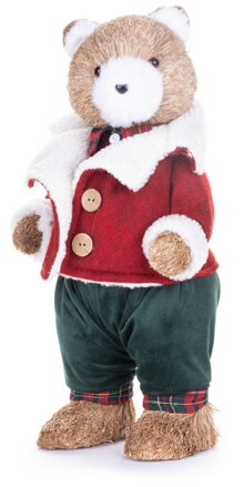 Vianočná dekorácia Medveď s červenou bundičkou, 18x22x41 cm