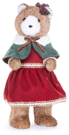 Vianočná dekorácia Medvedica v červených šatičkách, 18x22x41 cm