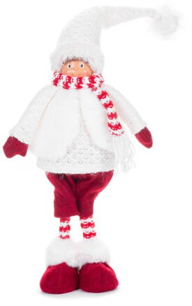 Vianočná dekorácia Chlapček so sobími ušami, látkový, červeno-biely, 22x13x57 cm