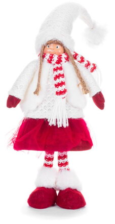 Vianočná dekorácia Dievčatko so sobími ušami, látkové, červeno-biele, 22x13x57 cm