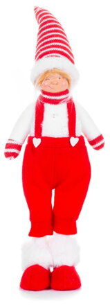 Vianočná dekorácia Chlapček v nohaviciach, látkový, červeno-biely, 17x13x48 cm