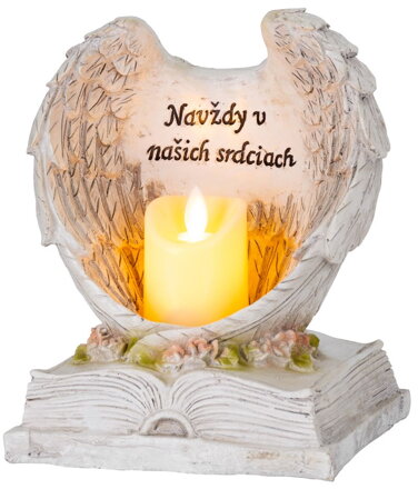 Dekorácia Anjelské krídla na knihe, sviečka LED, 18x13,5x20 cm