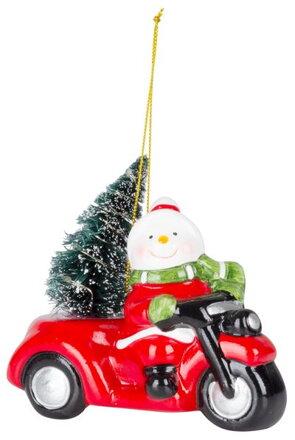 Vianočná dekorácia Snehuliak v aute, LED, terakota, 12,5x6x11,8 cm