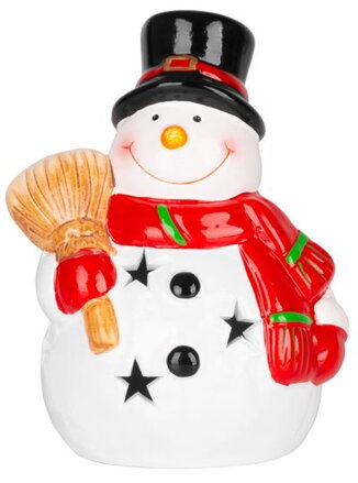 Vianočná dekorácia Usmiaty snehuliak, LED, terakota, 8,5x8,2x12,5 cm