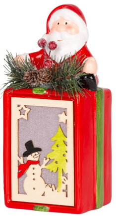 Vianočná dekorácia Darček so santom, LED, terakota, závesný, 9x8x17,7 cm
