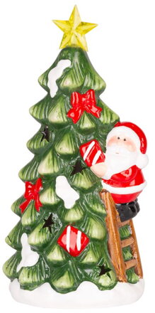 Vianočná dekorácia Stromček so santom, LED, terakota, 11x8,7x21,8 cm