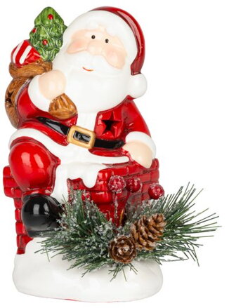 Vianočná dekorácia Santa s čečinou, LED, terakota, 10x8,2x13,7 cm