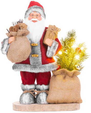 Vianočná dekorácia Santa s taškou a stromčekom, LED, 30 cm