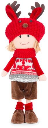 Vianočná dekorácia Chlapec s červeno-sivou čiapkou, 42 cm