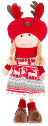 Vianočná dekorácia Dievča s červeno-sivou čiapkou, 42 cm