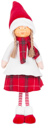 Vianočná dekorácia Dievčatko s červenou šatkou, látkové, červeno-biele, 31x18x90 cm