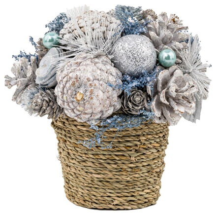 Vianočná ikebana na stôl prírodná, krémová, 19x19 cm Vianočná ikebana na stôl prírodná, krémová, 19x19 cm