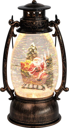 Vianočný lampáš Retro, LED, so Santom, s trblietkami, čierny, 24/35 cm