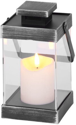 Vianočný lampáš Retro, so sviečkou, čierny, časovač, 18,5 cm