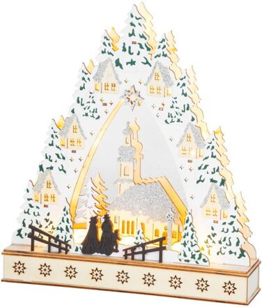 Vianočná dekorácia Dedinka, LED, MDF, 30x7x33,5 cm