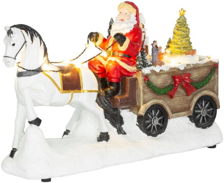 Vianočná dekorácia Santa s koňom, LED, interiérová, 3xAA