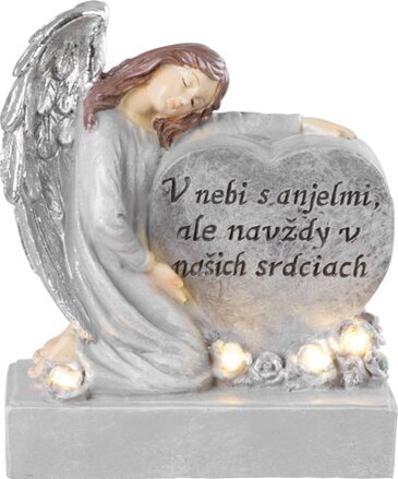 Dekorácia MagicHome, Anjel so srdcom, polyresin, solar, na hrob, 17,5x9,5x20 cm