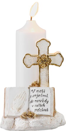Dekorácia na hrob Kríž so sviečkou, LED, polyresin, 11,5x11,5x18 cm