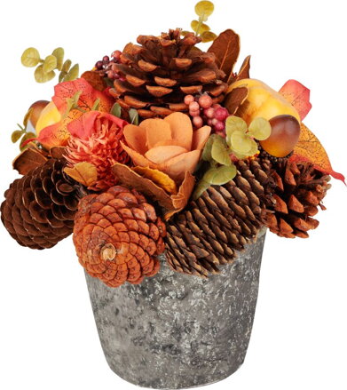 Ikebana MagicHome jesenná, oranžová, s lístím, 18 cm