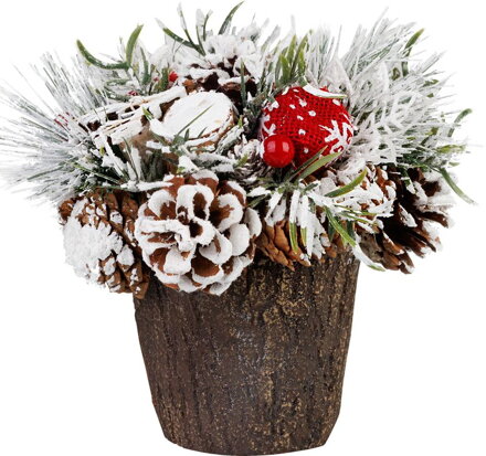 Ikebana MagicHome, zasnežená čečina, imitácia dreva, 18 cm