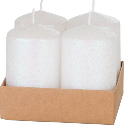 Adventné sviečky MagicHome, 4,8×8 cm, biele, trblietavé, sada 4 ks