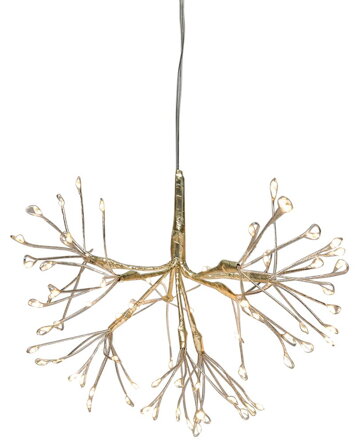 Dekorácia MagicHome Vianoce, ohňostroj, 72 LED teplá biela, jednoduché svietenie, závesná, zlatá, 25 cm