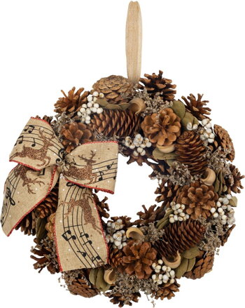 Veniec na dvere, prírodný, závesný, s mašľou, 30 cm