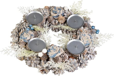 Veniec adventný, modro-biely, 30 cm