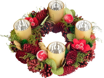 Veniec adventný, červený, 30 cm