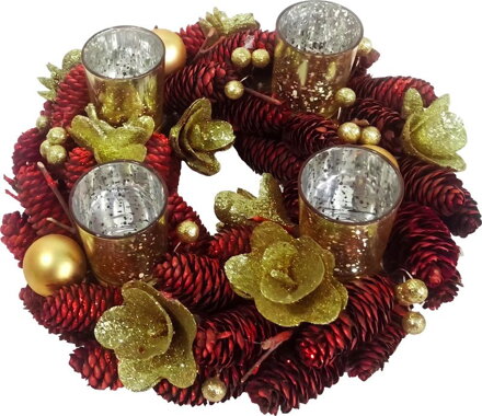 Veniec MagicHome Vianoce, adventný, červený, 37x37x9 cm
