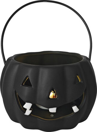 Dekorácia MagicHome Nature, tekvica LED, porcelánová, čierna, 12,7x12,7x7,7 cm