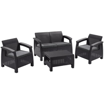 Set terasový Allibert CORFU, graphite/coolgray, stôl, pohovka, 2x stolička