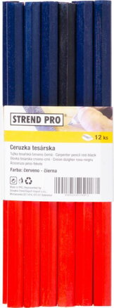 Pracovná ceruzka, tesárska, 180 mm, šesťhranná, 12ks, červená/čierna tuha