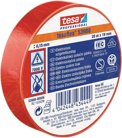 Izolačná páska tesa PRO tesaflex, červená, 19 mm, L-20 m