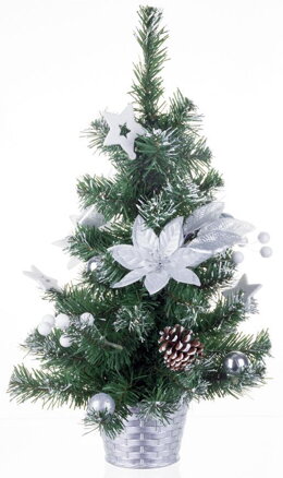 Vianočný stromček MagicHome Vianoce, ozdobený, strieborný, kvet, 50 cm