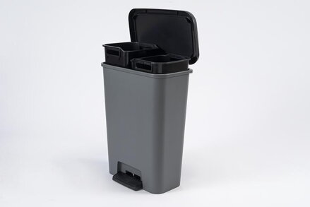 Kôš na odpadky Curver® COMPATTA BIN, 23+23L, 29,4x49,6x62 cm, čierny/sivý