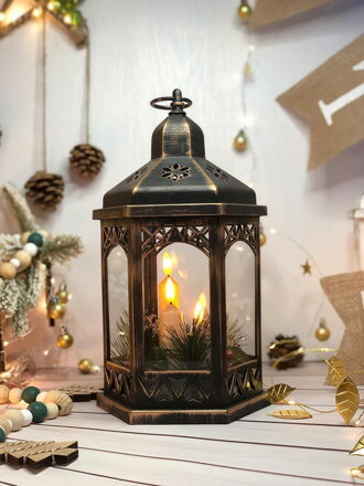 Lampáš MagicHome Vianoce Morocco, LED, sviečky, čierny, 3xAAA, plast, časovač, 18x15x32 cm