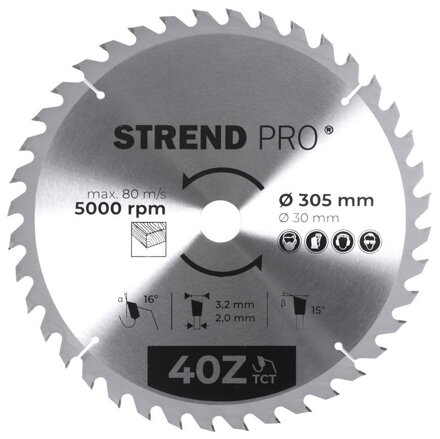 Pílový kotúč Strend Pro TCT 305x3.2x30/20 mm 40T, na drevo, SK plátkami