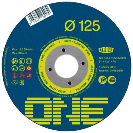 Kotuc Tyrolit ONE 125x1,0x22,23mm, A60Q-BFO, 2v1, ocel/nerez