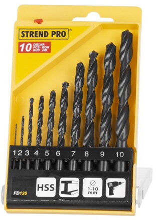 Sada vrtákov STREND PRO FD126, 10 dielna, 1-10 mm, HSS, PlastBox