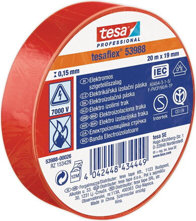 Izolačná páska tesa® PRO tesaflex®, elektroizolačná, sPVC, 15 mm, červená, L-10 m