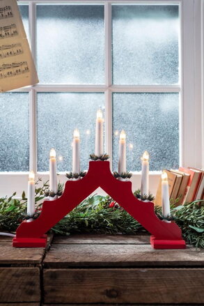 Vianočný svietnik na stôl 7 LED teplá biela, červený, 2xAA, interiér, 39x31 cm
